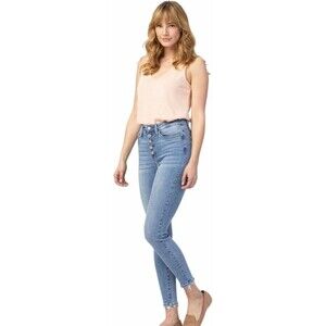 Judy Blue Women's 31 High Rise Skinny Button Fly Frayed Hem Light Wash Jeans